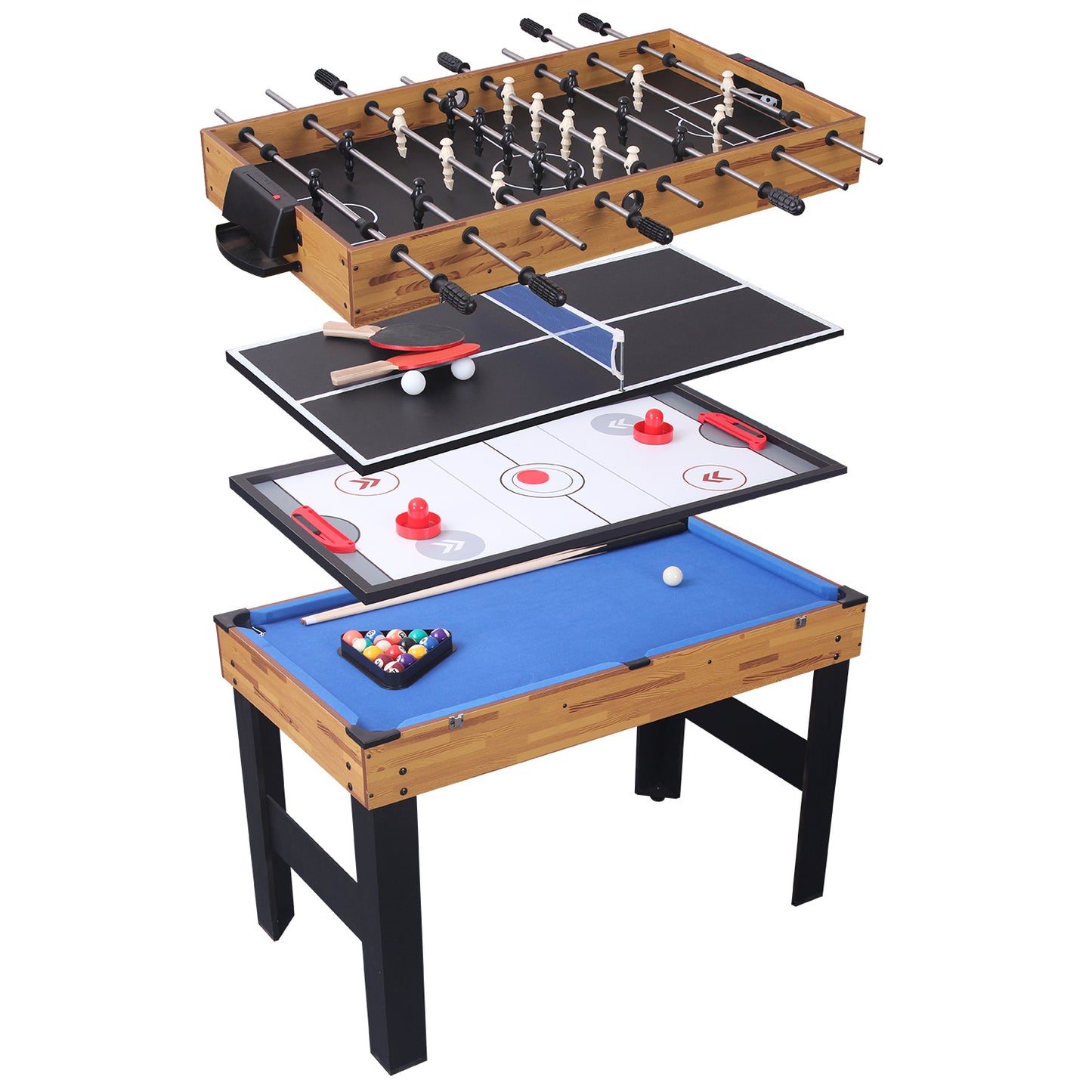 48in Folding Portable Combination Game Table Set With Ping Pong, Air Hockey, Pool Billiards For Kids And Adults, Indoor And Outdoor Games