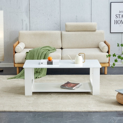 A Modern And Practical White Coffee Table And Coffee Table. The Double Layered Coffee Table Is Made Of MDF Material,. Suitable For Living Room, Bedroom, And Study.43.3x21.6x16.5 CT16