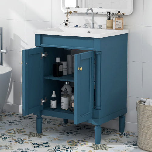 24 Bathroom Vanity With Top Sink, 2-Tier Modern Bathroom Storage Cabinet, Single Sink Bathroom Vanity, Large Storage Shelves