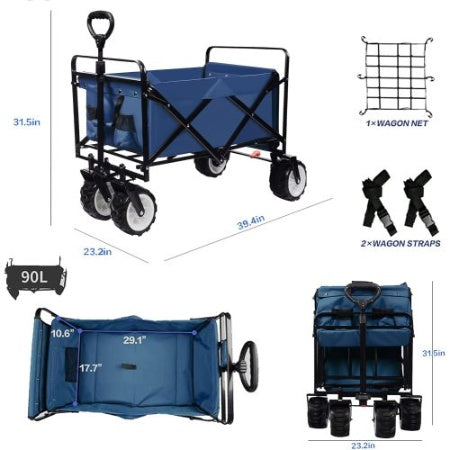 Collapsible Heavy Duty Beach Wagon Cart Outdoor Folding Utility Camping Garden Beach Cart With Universal Wheels Adjustable Handle Shopping