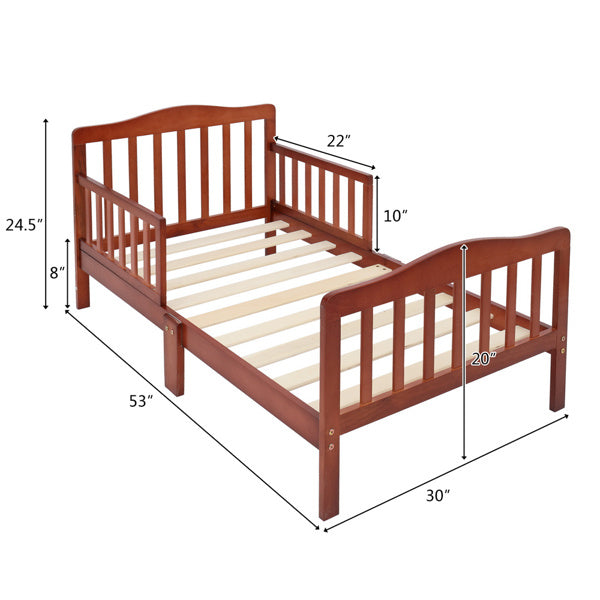 Wooden Bed With Guardrail For Children - Brown