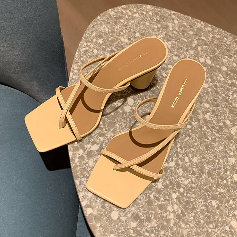 Thick Heel Cross Temperament Half Slippers