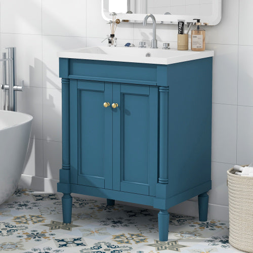 24 Bathroom Vanity With Top Sink, 2-Tier Modern Bathroom Storage Cabinet, Single Sink Bathroom Vanity, Large Storage Shelves