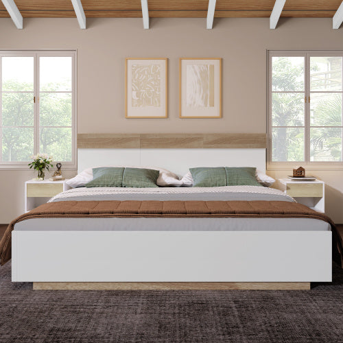 Floating Bed With Headboard In Timber Slatted Frame Size 140cmx200cm