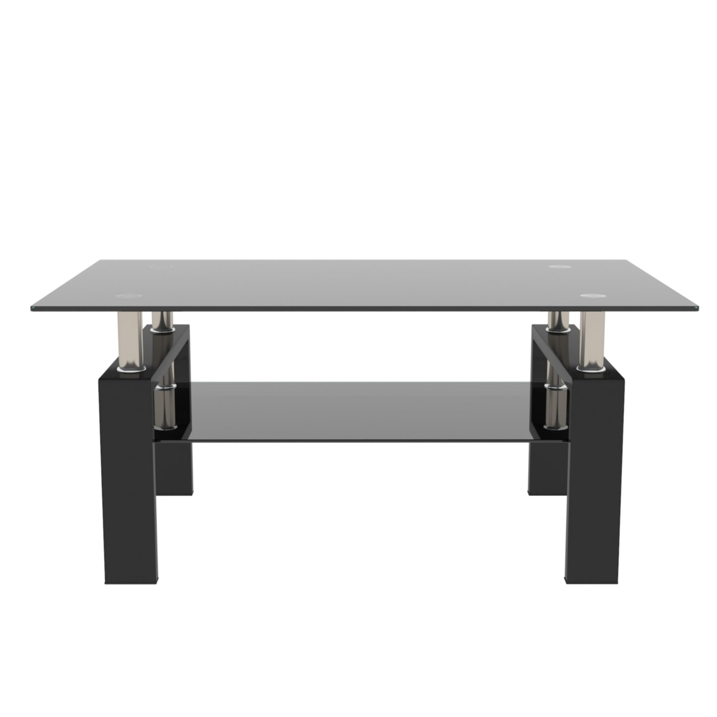 Black Glass Rectangle Coffee Table Modern Side Center For Living Room