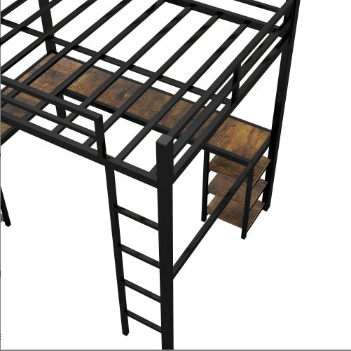 Full Metal Loft Bed With Desk And Shelves, Loft Bed With Ladder And Guardrails, Loft Bed Frame For Bedroom