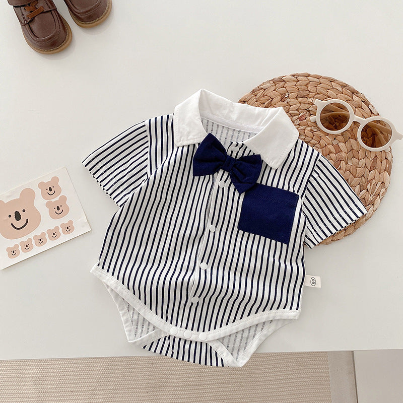 Newborn Short-sleeved Romper Boy Western Style Gentleman Clothes Baby
