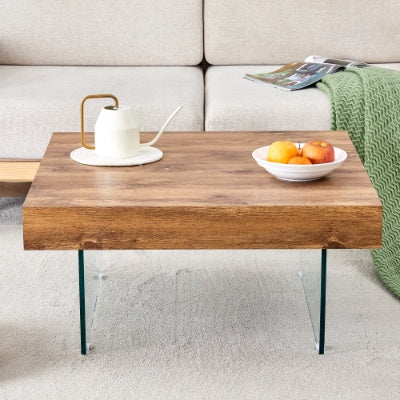 Natural Style Square MDF Coffee Table 31.5x31.5 With Tempered Glass Legs.Density Board Sticker,Reinforced Glass