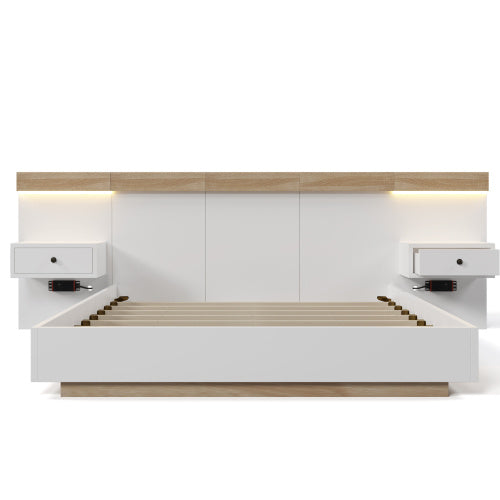 Floating Bed With Headboard In Timber Slatted Frame Size 160x200