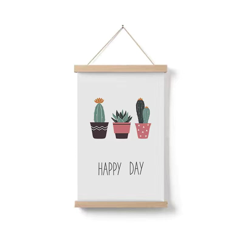 Simple Home Cartoon Green Plant Solid Wood Fabrics Hanging Picture