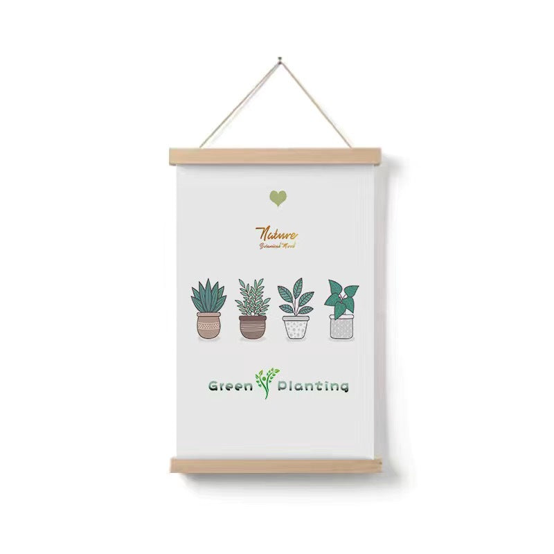 Simple Home Cartoon Green Plant Solid Wood Fabrics Hanging Picture