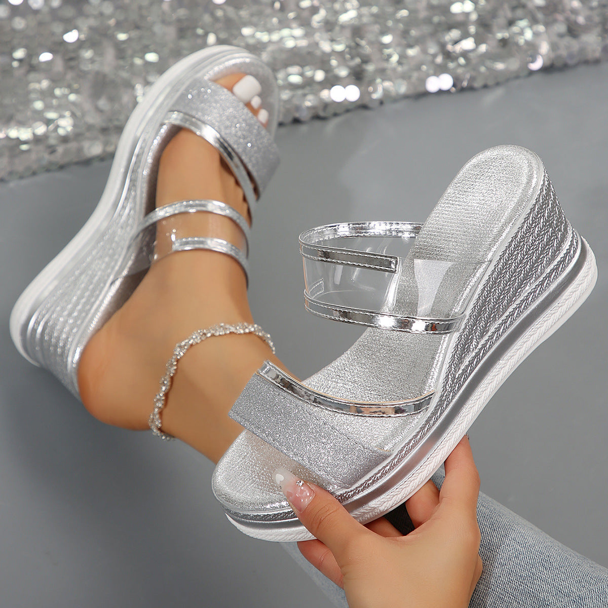 Women's Wedge Heel Plus Size High Heel Platform Slippers