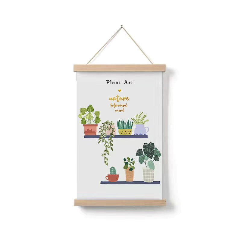 Simple Home Cartoon Green Plant Solid Wood Fabrics Hanging Picture