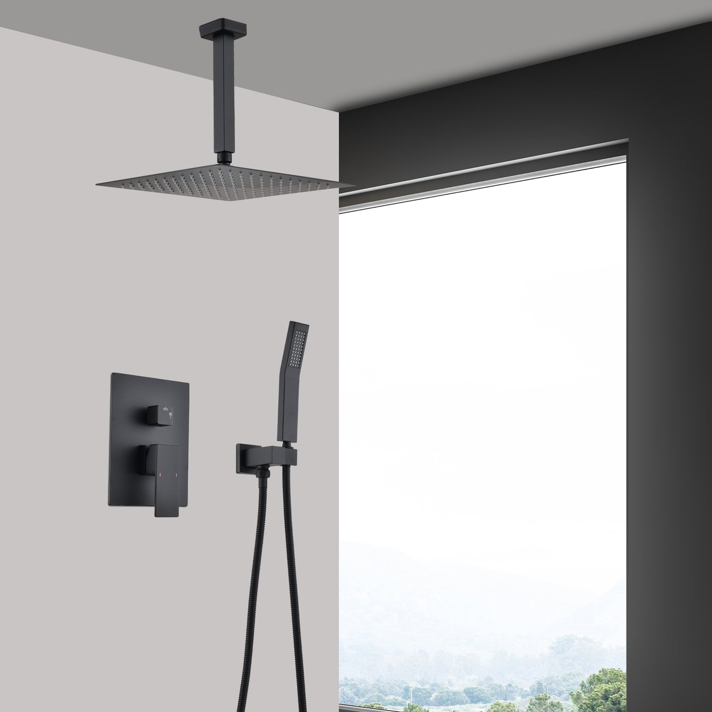 Ceiling Mounted Shower System Combination Kit With Handheld And 16 Inch Shower Head