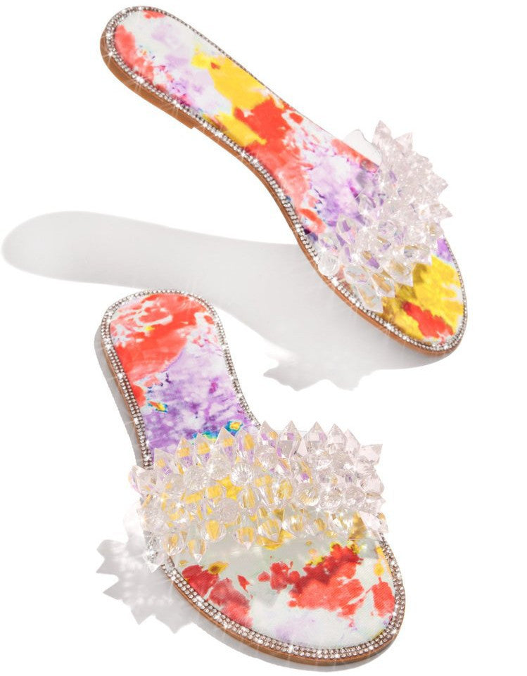 Fashion Flat Bottom Rhinestone Ladies Slippers
