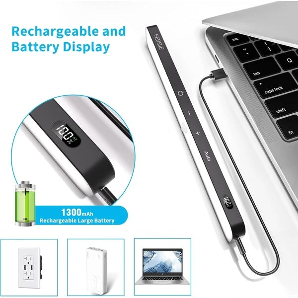 Under Cabinet Lights Rechargeable, Battery Level Display, 60 LED Motion Sensor Cabinet Light, Dimmable Touch Control