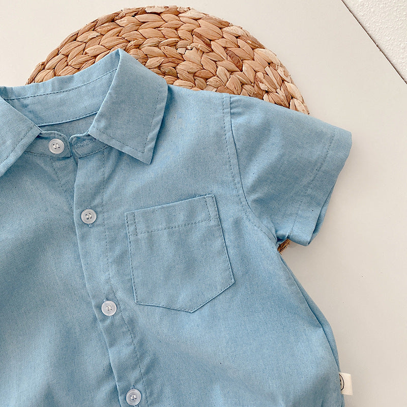 Newborn Short-sleeved Romper Boy Western Style Gentleman Clothes Baby