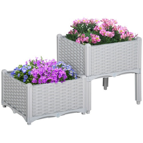 Outsunny 2 Piece Raised Garden Bed With Legs, Self-Watering Planter Box Raised Bed To Grow Flowers, Herbs Vegetables, Gray