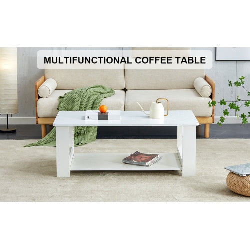 A Modern And Practical White Coffee Table And Coffee Table. The Double Layered Coffee Table Is Made Of MDF Material,. Suitable For Living Room, Bedroom, And Study.43.3x21.6x16.5 CT16