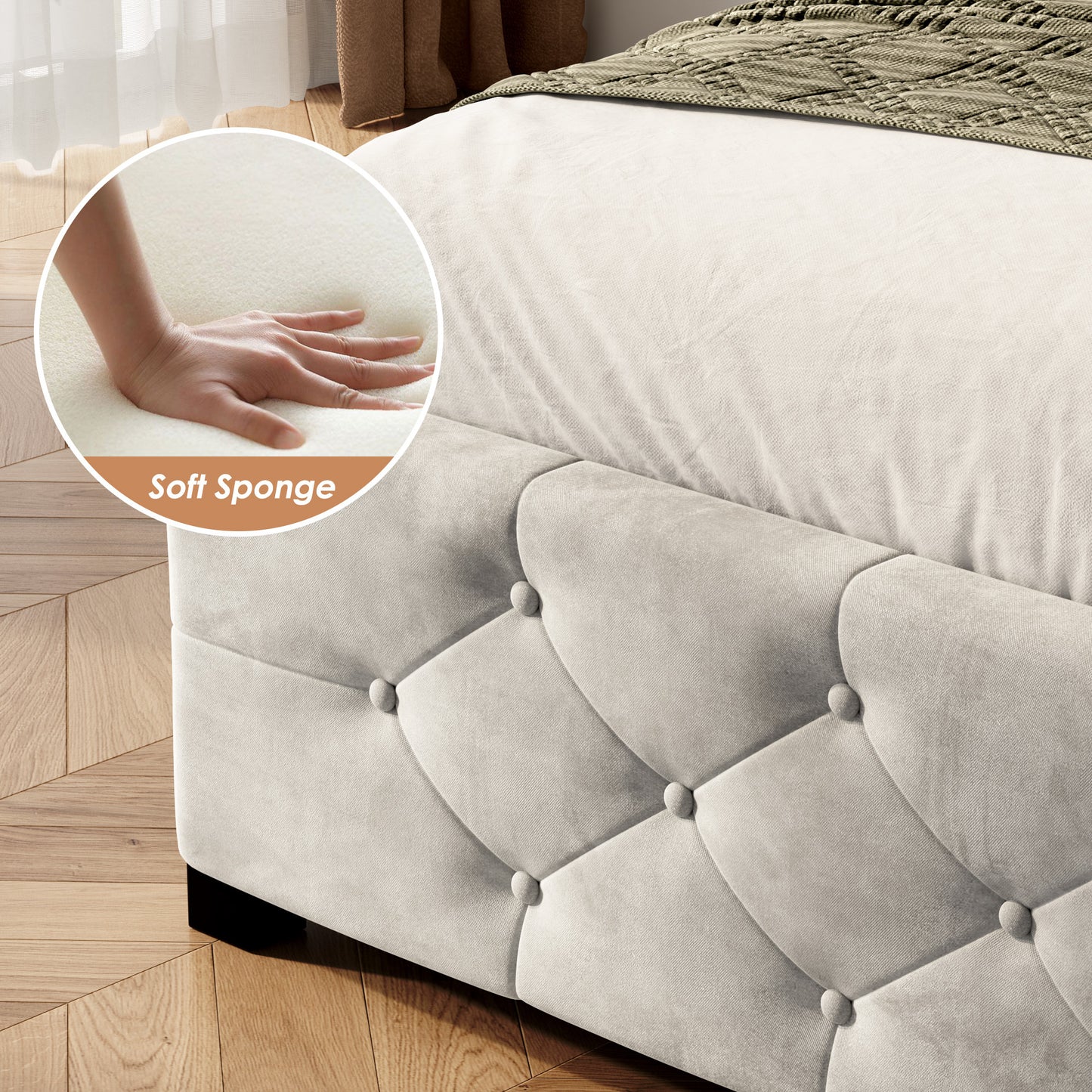 Upholstered Platform Storage Bed Frame With 4 Drawers And LED Light,No Box Spring Needed