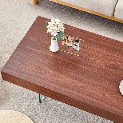 Walnut Colored MDF Coffee Table - 39.3x21.6 With Tempered Glass Legs.Density Board Sticker,Reinforced Glass Legs.Walnut Colored Texture Sticker.
