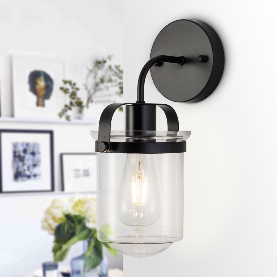 1-Light With Clear Glass Shade,Modern Sconce, Industrial Indoor Light Fixture For Bathroom Living Room Bedroom Over Kitchen Sink,E26 Socket,No Bulb