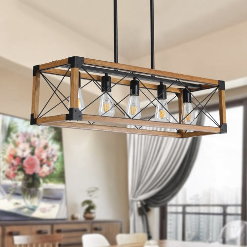 5 Lights Vintage Farmhouse Chandelier For Kitchen, Living Room, Dining Room Walnut - No Bulbs Unavailable Platforms- Temu