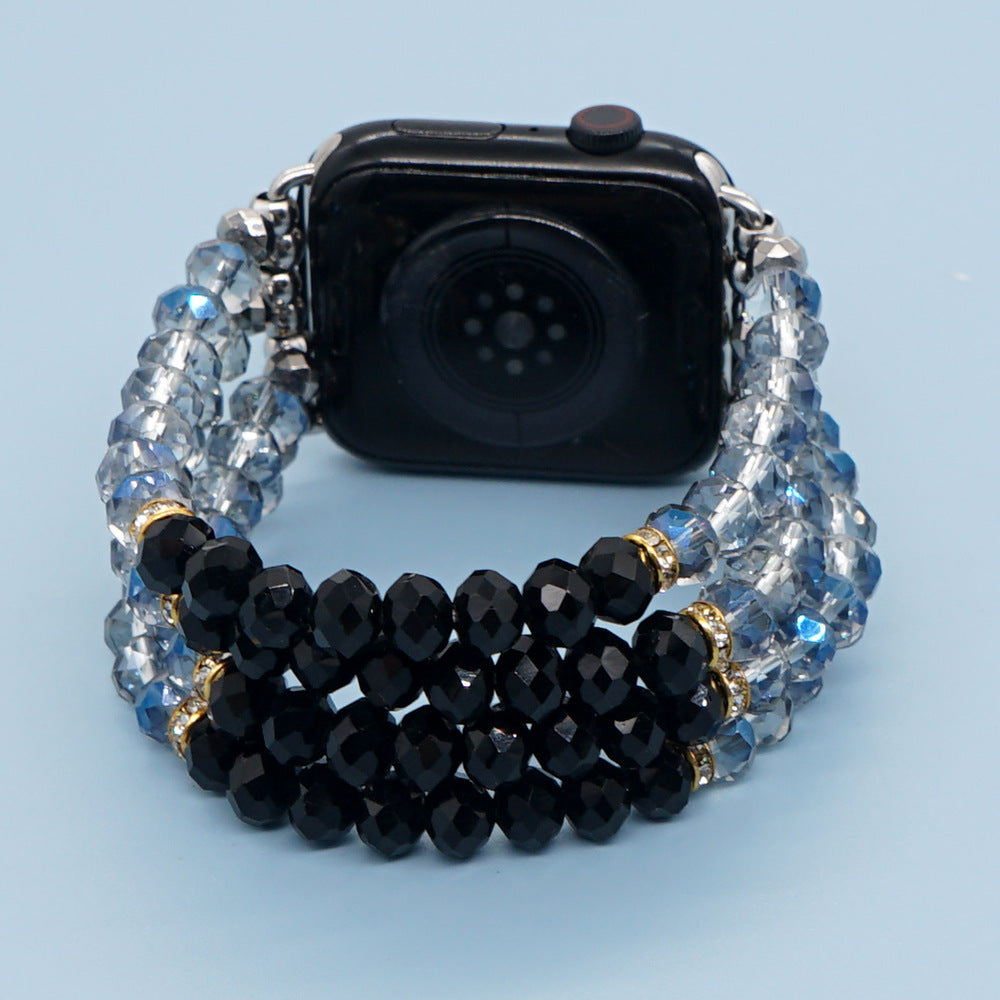 Gold Plated Gallstone Spacer Steel Blue Black Crystal Strap