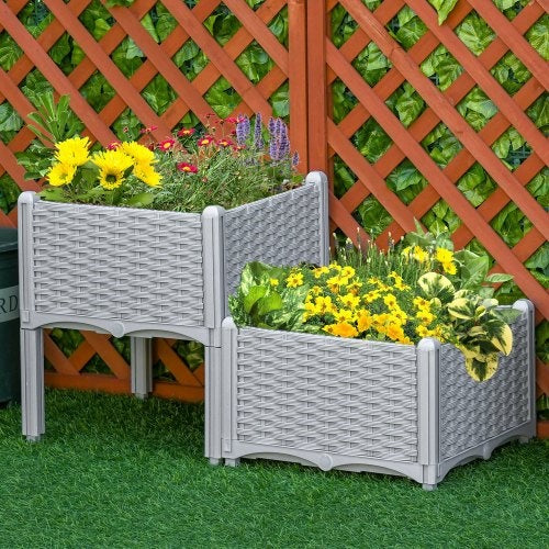 Outsunny 2 Piece Raised Garden Bed With Legs, Self-Watering Planter Box Raised Bed To Grow Flowers, Herbs Vegetables, Gray