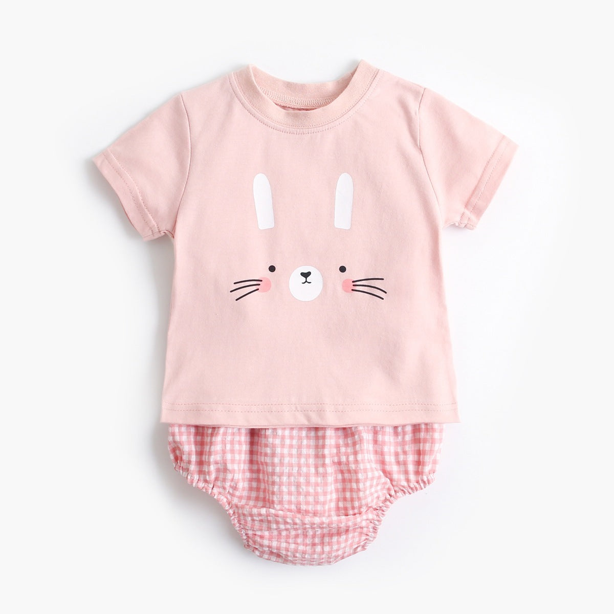 Girls' Cotton Plaid Clothes And Shorts Two Piece Set