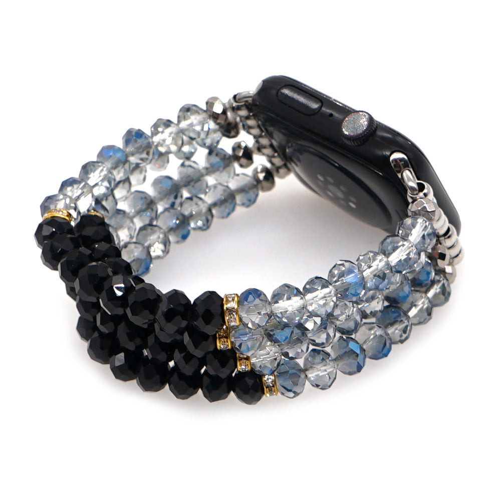 Gold Plated Gallstone Spacer Steel Blue Black Crystal Strap