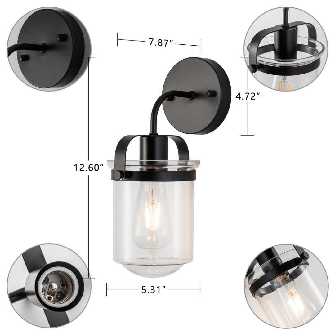 1-Light With Clear Glass Shade,Modern Sconce, Industrial Indoor Light Fixture For Bathroom Living Room Bedroom Over Kitchen Sink,E26 Socket,No Bulb