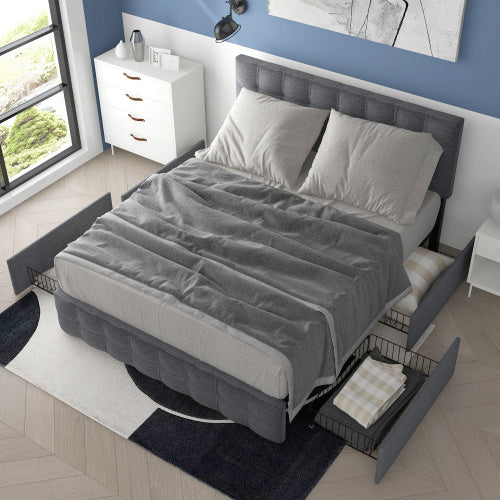 Linen Bed Frame 4 Drawers