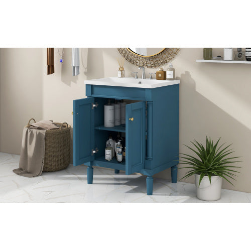 24 Bathroom Vanity With Top Sink, 2-Tier Modern Bathroom Storage Cabinet, Single Sink Bathroom Vanity, Large Storage Shelves