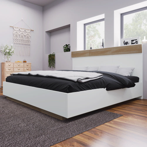 Floating Bed With Headboard In Timber Slatted Frame Size 140cmx200cm