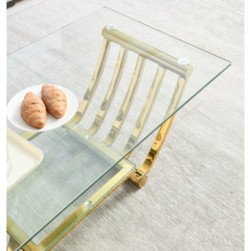 47 Rectangle Modern Stainless Steel Coffee Table, Double-Layer Clear Tempered Glass Coffee Table, Center Table Table With Storage, For Living Room Home Office, Easy Assembly, Gold
