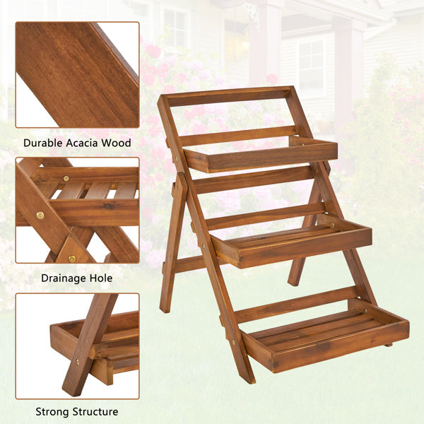 78x55x76.5cm Three-layer Acacia Wood Planting Flower Stand