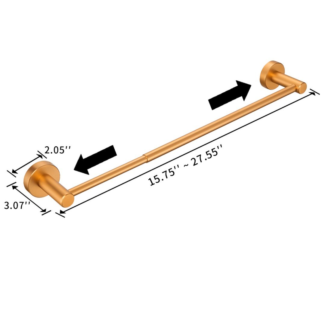 16-27 In Adjustable Expandable Towel Bar For Bathroom Kitchen Thicken Space Aluminum Wall Mount Brushed Gold