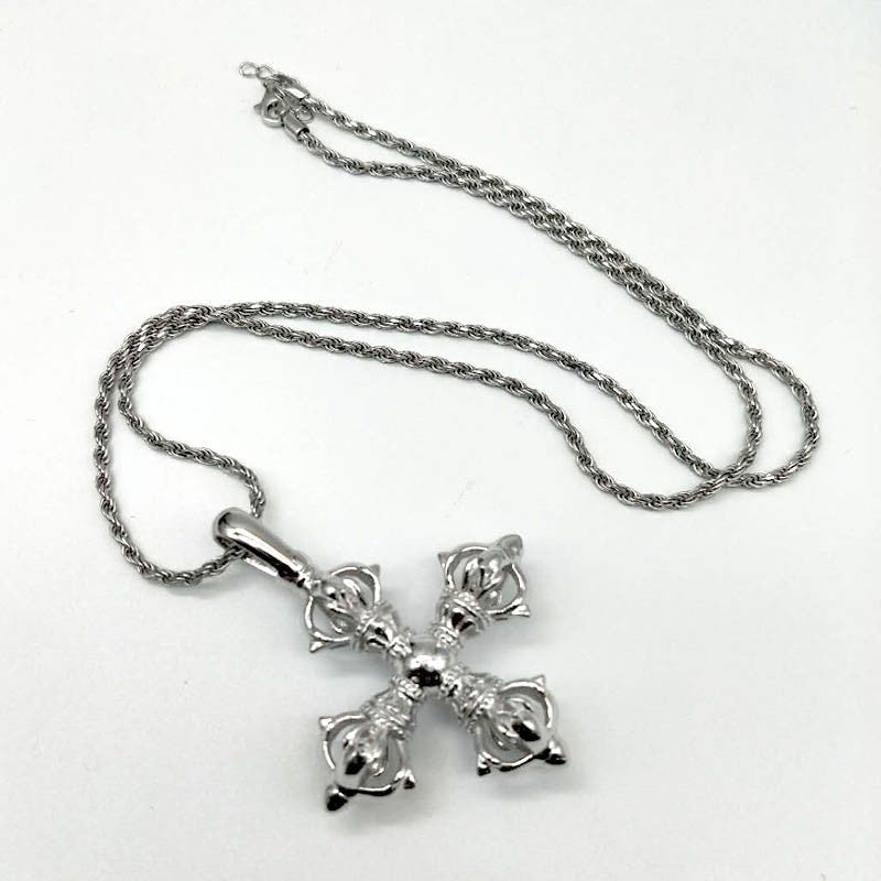 925 Silver Cross Vajra Pestle Five Pendant Men's And Women's Necklaces