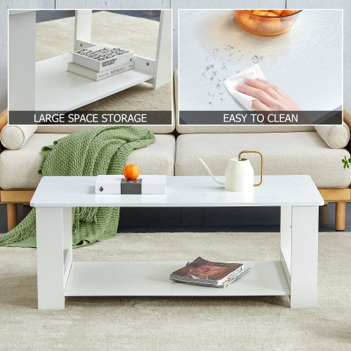 A Modern And Practical White Coffee Table And Coffee Table. The Double Layered Coffee Table Is Made Of MDF Material,. Suitable For Living Room, Bedroom, And Study.43.3x21.6x16.5  CT16