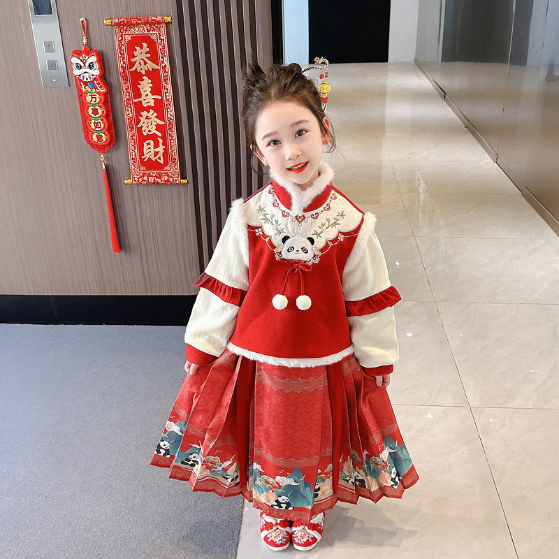 Girls' Horse-face Skirt Clothes Suit Winter