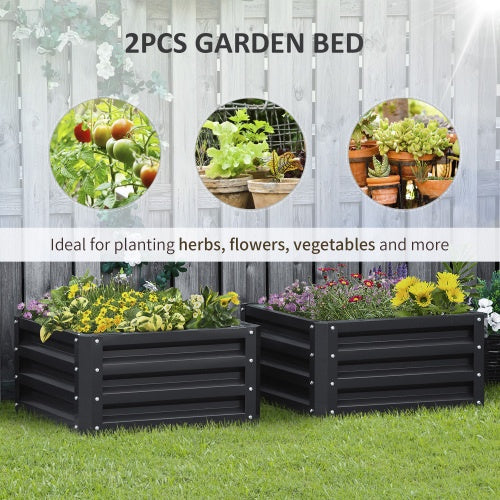 Outsunny 2 Piece Galvanized Raised Garden Bed, 2' X 2' X 1' Metal Planter Box, For Growing Vegetables, Flowers, Herbs, Succulents, Gray