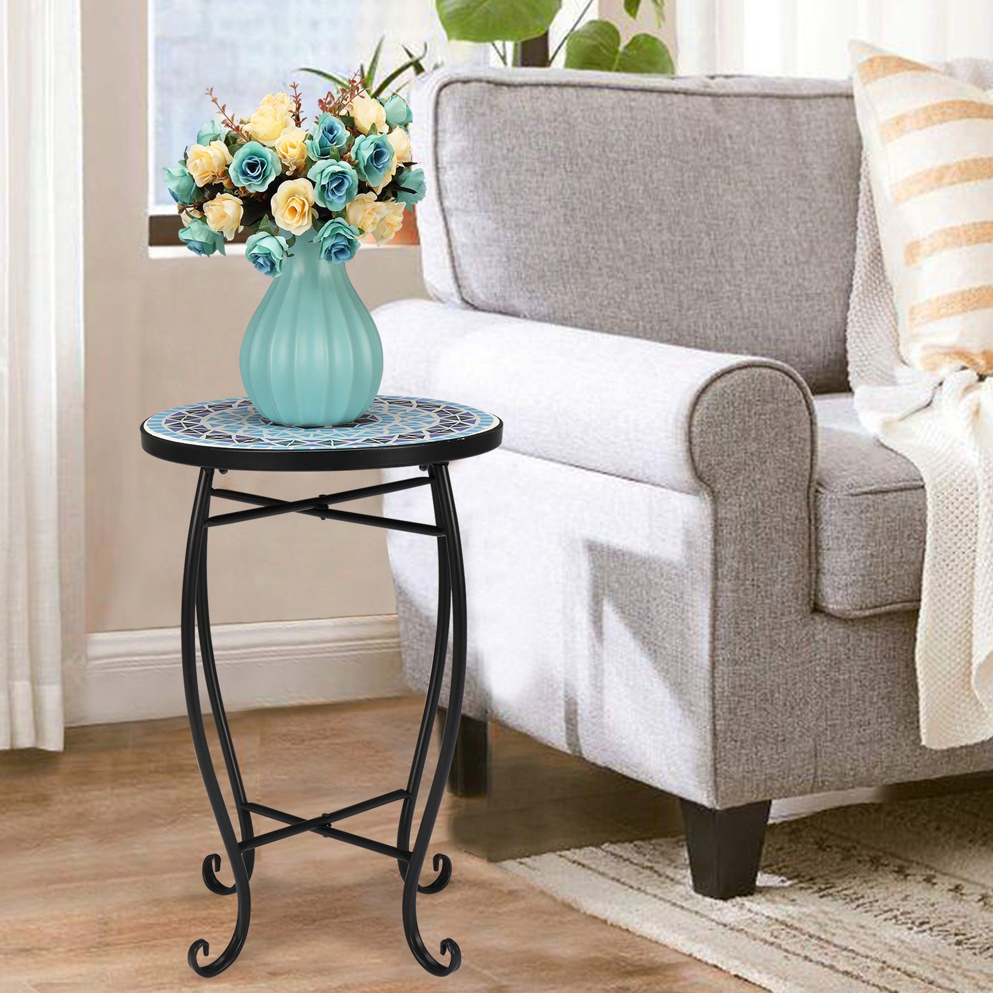 14in Mosaic Patterned Table, Round Table