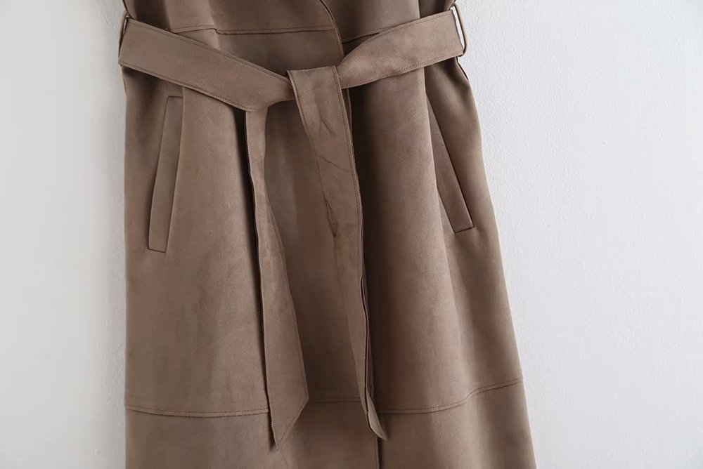 Women's Loose Suede Texture Lace Waistcoat Jacket