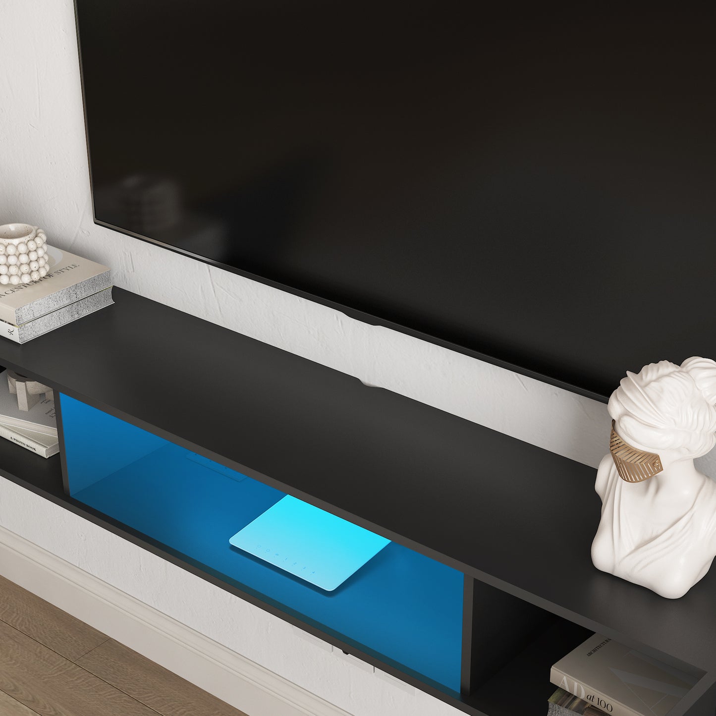 Floating TV Stand Wall Mounted With 16 Color LEDs, Modern TV Stand, Floating TV Cabinet Entertainment Center For 55 60 65 Inch TV,Black