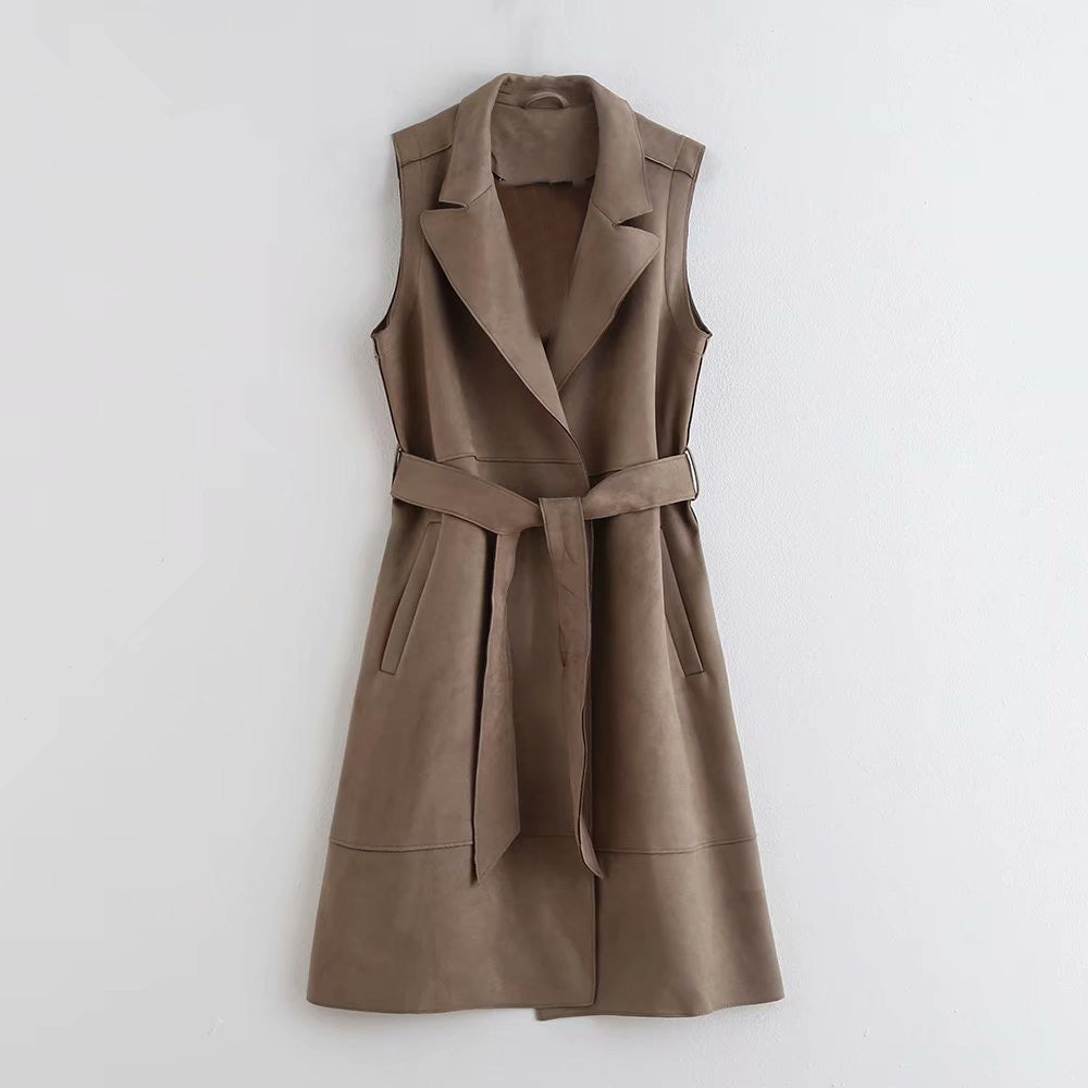 Women's Loose Suede Texture Lace Waistcoat Jacket