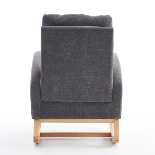 Accent Rocking Chair With Footrest High Back Rubber Wood Rocking Legs Bedroom Living Space 26.77D X 38.36W X 39.76H Inch