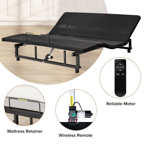 Adjustable Bed Base Frame Queen Bed Frame With Head And Foot Incline Wireless Remote Zero Gravity Quiet Motor Black Queen