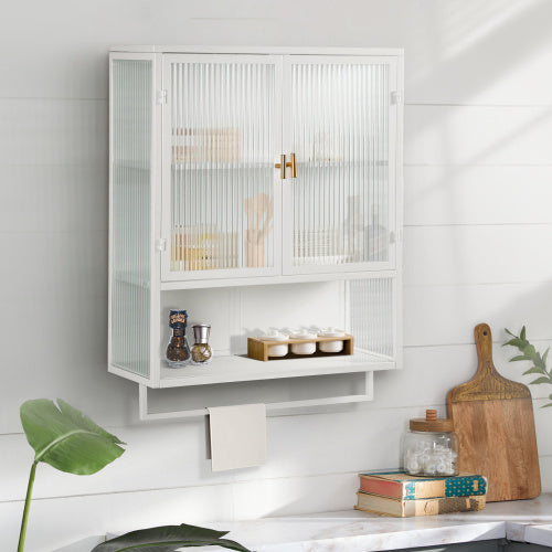 Modern Double Door Wall Cabinet With Glass Door With Two Levels Of Enclosed Storage, Open Shelves And Towel Rails For The Entrance Living Room Bathroom Dining Room Unavailable Platforms- Temu