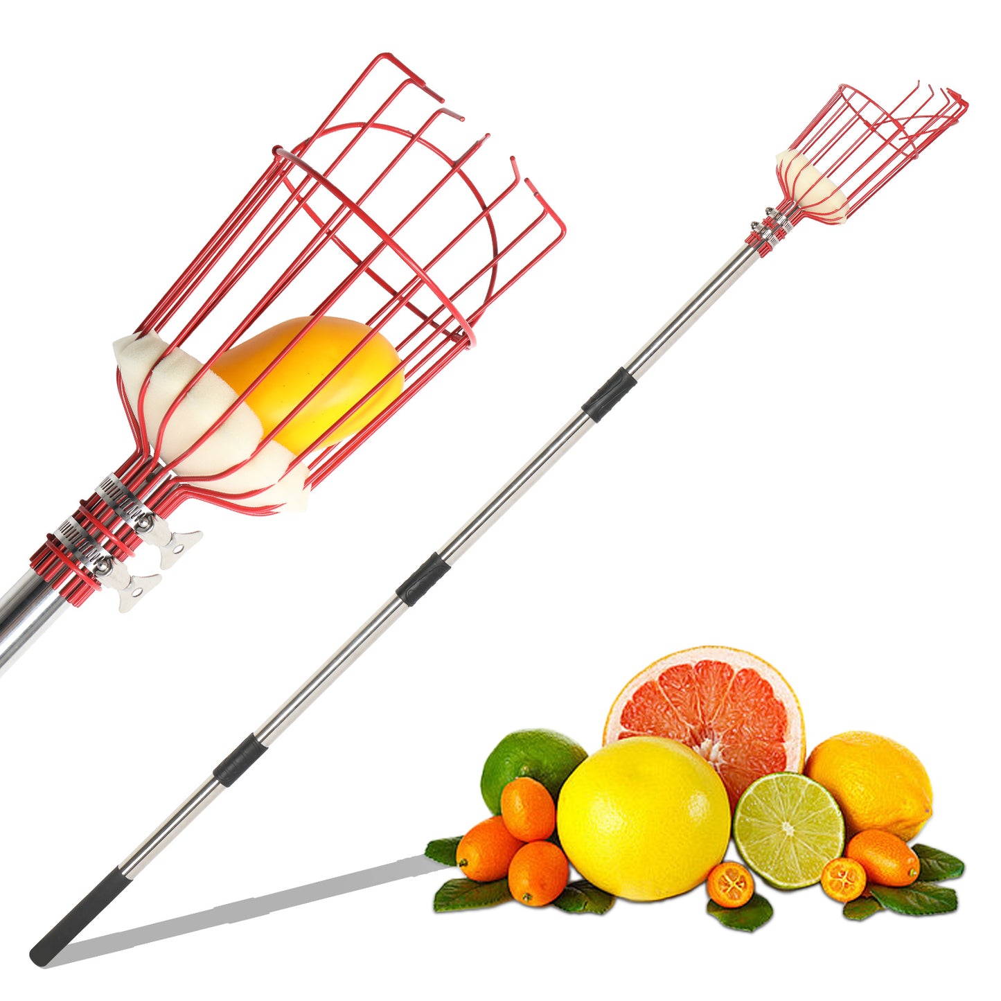 13FT Red Fruit Picker Splicing Stainless Steel Rod Tool